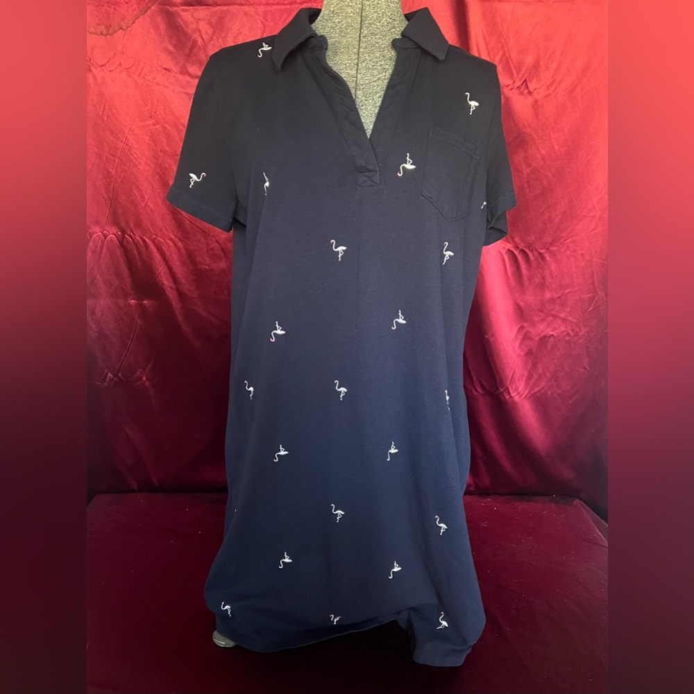 Talbots Navy Polo Dress with Flamingo Embroidery